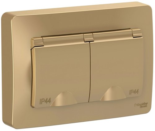 Розетка с заземлением Systeme Electric Blanca 1-м. 2-мод. крышка шторки IP44 титан картинка