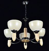 Люстра потолочная пятирожковая на цепочке Мелодия Света Е27 Белый/дерево картинка 