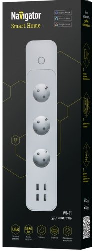 Умный удлинитель Navigator SmartHome NSH-PE-01-WiFi 3х1.5м +4USB16А белый фото 2