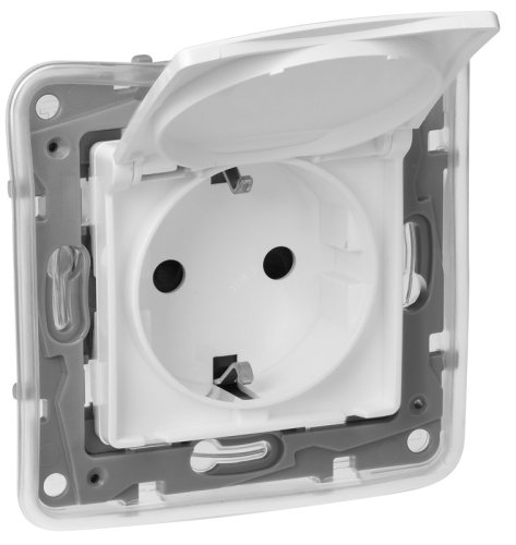 Розетка с заземлением без рамки Legrand Etika 1-м. крышка шторки IP44 белый картинка фото 3