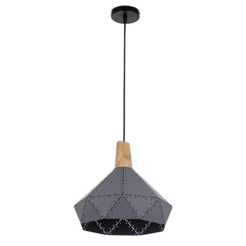 Светильник подвесной (Люстра) "Перфорация" 220В E27 Серый/дерево картинка 