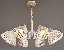 Люстра потолочная восьмирожковая на цепочке Мелодия Света Е27 Белый/дерево картинка 