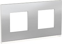 Рамка горизонтальная Schneider Electric Unica Studio Pure 2-м. металл алюминий матовый/белый