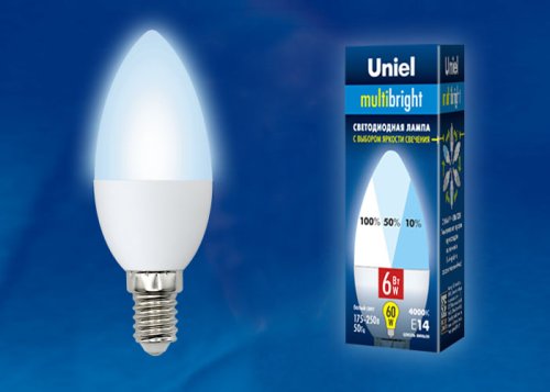 Лампа светодиодная Uniel Multibright C37 Свеча Е14 220В 6Вт 3000К 3 режима картинка 