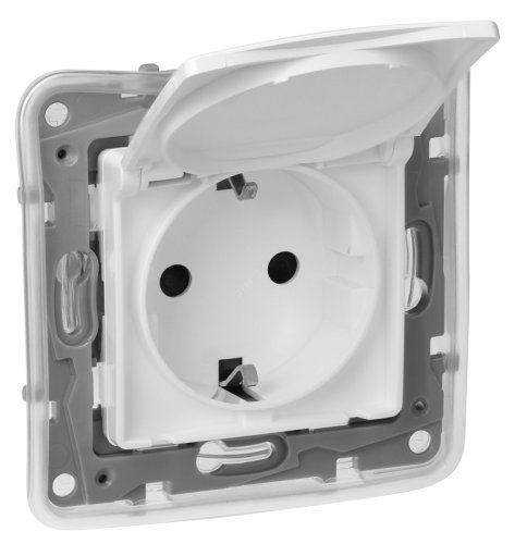 Розетка с заземлением без рамки Legrand Etika 1-м. крышка шторки IP44 белый картинка фото 4