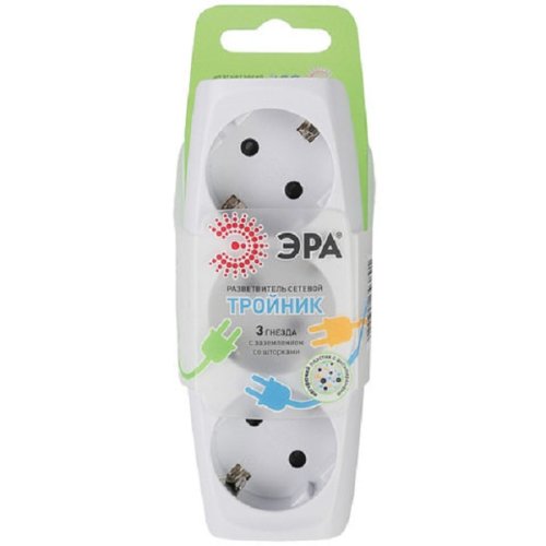 Разветвитель (Тройник) с заземлением плоский ЭРА SP-3e-W 3-м 16А 3500Вт белый картинка  фото 2