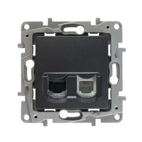 Розетка телефон+компьютер без рамки Legrand Etika 2-м. RJ11+RJ45 5е антрацит картинка фото 2