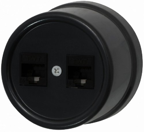 Розетка-ретро компьютерная керамика Bironi Лизетта 2-м. RJ45+RJ45 5е черный картинка