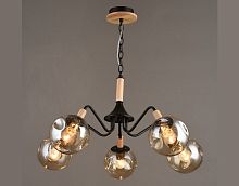 Люстра потолочная пятирожковая Мелодия Света  E27 Черный/дерево картинка 