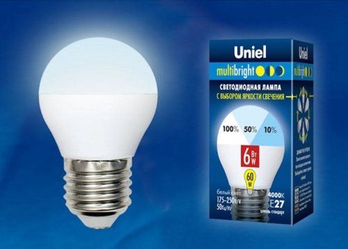 Лампа светодиодная Uniel Multibright G45 Шар Е27 220В 6Вт 4200К 3 режима 45х82мм картинка 