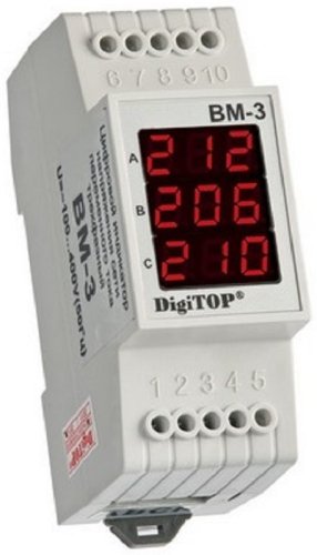 Вольтметр трехфазный цифровой на DIN-рейку DigiTOP ВM-3 white 3х400В картинка