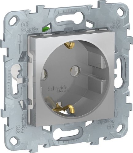 Розетка с заземлением без рамки Schneider Electric Unica New 1-м. шторки алюминий фото фото 2 Розетка с заземлением без рамки Schneider Electric Unica New 1-м. шторки алюминий картинка фото 2
