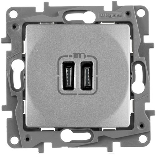 Розетка USB тип С+С без рамки Legrand Etika 2-м. 3000мА алюминий картинка