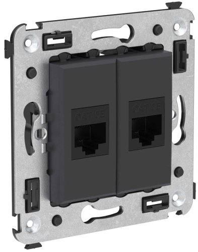 Розетка компьютерная без рамки DKC Avanti 2-м. RJ45+RJ45 5е черный матовый картинка
