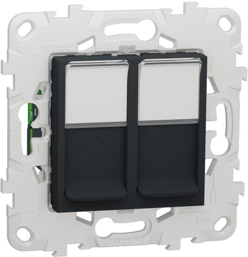 Розетка компьютерная без рамки Schneider Electric Unica New 2-м. RJ45+RJ45 5e антрацит картинка фото 2