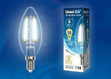 Лампа светодиодная Uniel Air С35 GLA01TR Свеча CL Е14 220В 6Вт 500Лм 4000К 35х128мм картинка 