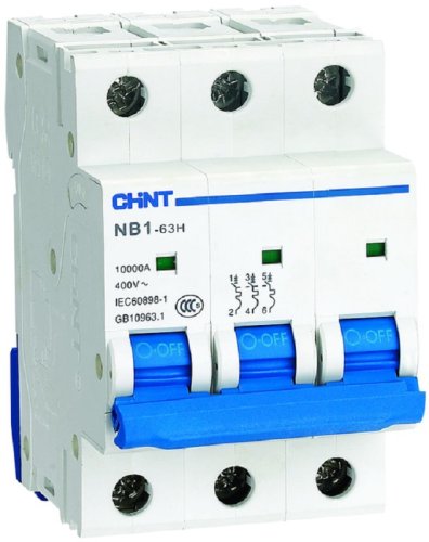 Выключатель автоматический CHINT NB1-63H 3п 10А C 10кА картинка