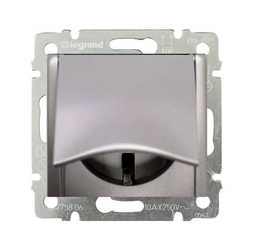 Розетка с заземлением без рамки Legrand Valena 1-м. крышка шторки алюминий картинка фото 2