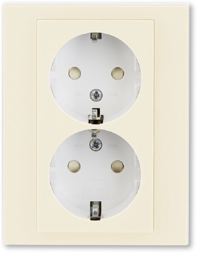 Розетка с заземлением ABB EPJ Levit 1-м. 2 мод. шторки слоновая кость/белый картинка