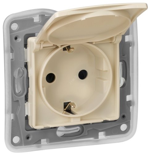 Розетка с заземлением без рамки Legrand Etika 1-м. крышка шторки IP44 слоновая кость картинка фото 2