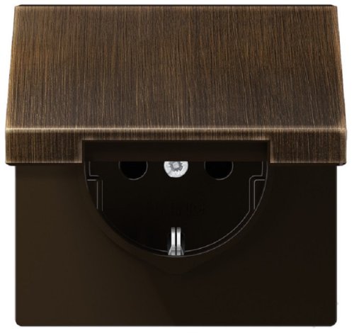 Розетка с заземлением без рамки Jung LS990 metal 1-м. крышка шторки для IP44 античная латунь картинка