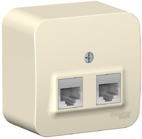 Розетка телефон+компьютер накладная Systeme Electric Blanca 2-м. RJ11+RJ45 5е молочный картинка