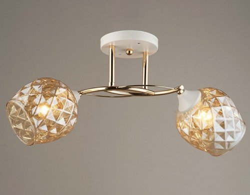 Люстра потолочная двухрожковая Мелодия Света E27 Белая/золотая фото Люстра потолочная двухрожковая Мелодия Света E27 Белая/золотая картинка