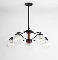 Люстра потолочная пятирожковая Rivoli Лофт-Кантри Valery P5 BK Е27 Черная/дерево картинка 