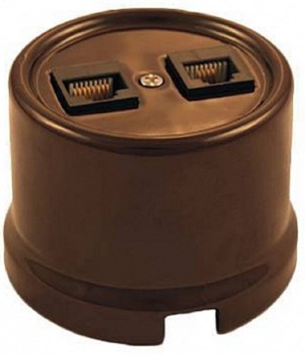 Розетка-ретро компьютерная пластик Bironi Лизетта 2-м. RJ45+RJ45 5е коричневый картинка