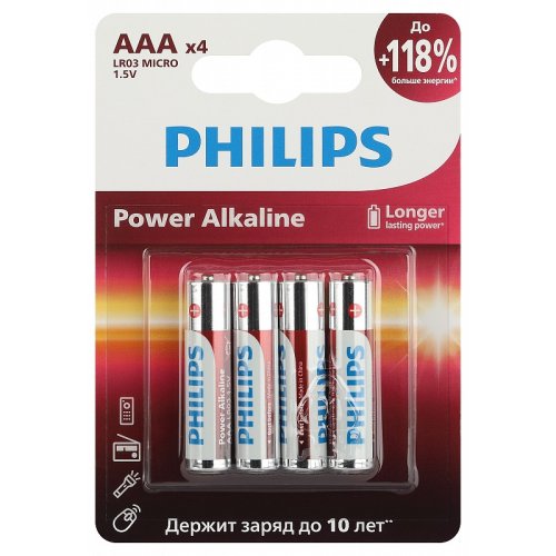 Элемент питания Philips Power LR03 LR03P4B/51 BL4 AAA (цена за 4 шт.) (батарейка) картинка 