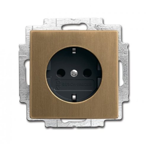Розетка с заземлением без рамки ABB Династия 1-м. с подсветкой шторки античная латунь картинка фото 2