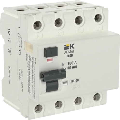 Выключатель дифференциального тока УЗО IEK ARMAT R10N 4п 100А 30мА 10кА тип A картинка