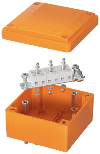 Коробка огнестойкая DKC Vulcan 100x100x50мм 5x6мм без сальников IP56 оранжевый Коробка огнестойкая DKC Vulcan 100x100x50мм 5x6мм без сальников IP56 оранжевый