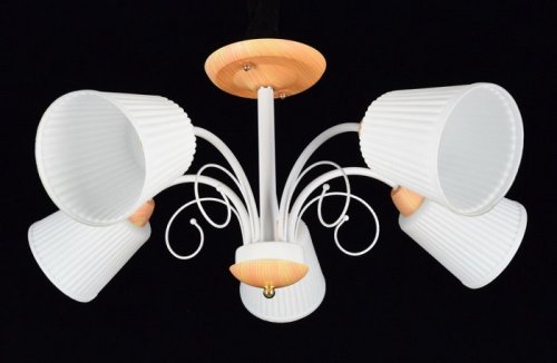 Люстра потолочная пятирожковая Мелодия Света Е27 Белая/дерево картинка 