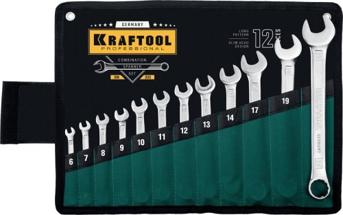 Набор ключей комбинированных 6-22 мм Kraftool, 12 шт., CrV, 27079-H12  картинка