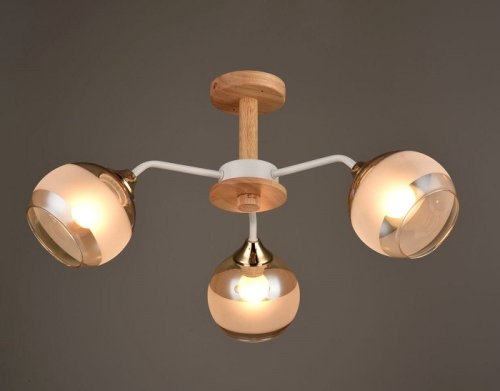 Люстра потолочная трехрожковая Мелодия Света Е27 Дуб/белый фото Люстра потолочная трехрожковая Мелодия Света Е27 Дуб/белый картинка