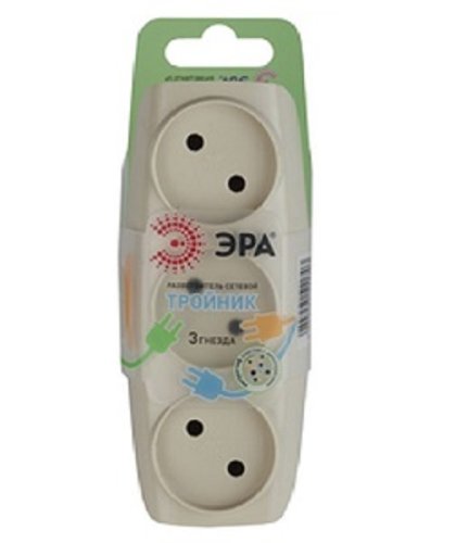 Разветвитель (Тройник) без заземления плоский ЭРА SP-3-I 3-м 16А 3500Вт слоновая кость  картинка  фото 2