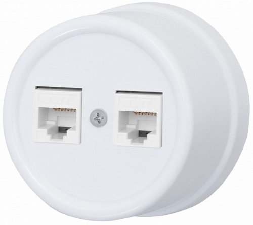 Розетка-ретро компьютерная керамика Bironi Лизетта 2-м. RJ45+RJ45 5е белый картинка