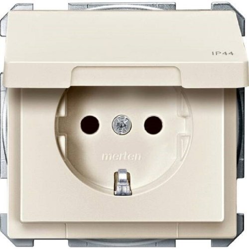 Розетка с заземлением без рамки Schneider Electric Merten Antique 1-м. крышка шторки IP44 бежевый картинка