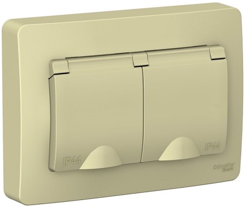 Розетка с заземлением Systeme Electric Blanca 1-м. 2-мод. крышка шторки IP44 бежевый картинка