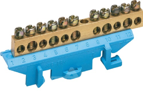 Шина неизолированная тип "Стойка" Hager KM11N N "ноль" 5x16+6x10мм2 11 групп синий картинка  фото 2