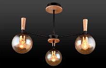 Люстра потолочная трехрожковая Мелодия Света Е27 220В Черная/дерево картинка 