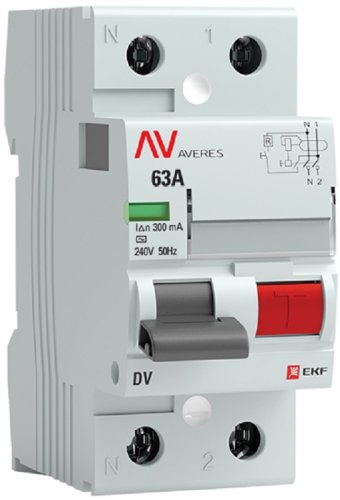 Выключатель дифференциального тока УЗО EKF Averes DV 2п 63А 300мА 10кА тип AC-S картинка