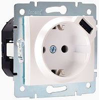 Розетка с заземлением +1хUSB без рамки Lezard Karina 1-м. жемчужно-белый/перламутр картинка