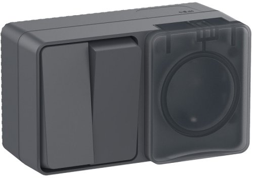 Блок накладной Systeme Electric AtlasDesign Profi54 розетка 1-м.+выключатель 2-кл. IP54 антрацит картинка