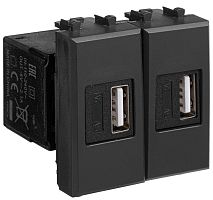 Розетка USB тип А+А модульная DKC Avanti 2-м. 2 мод. 2100мА черный матовый картинка