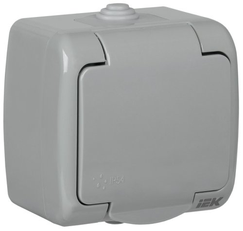 Розетка с заземлением накладная IEK Aquatic РСш12-2-А 1-м. крышка шторки IP54 серый картинка