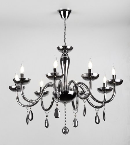 Люстра потолочная восьмирожковая на цепочке Rivoli Хрусталь Fumoso P8 CR Е14 Черный/хром картинка 
