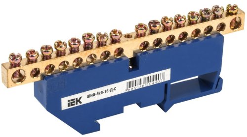 Шина неизолированная IEK N "ноль" ШНИ-6х9-16-Д-С 16 групп синий картинка 