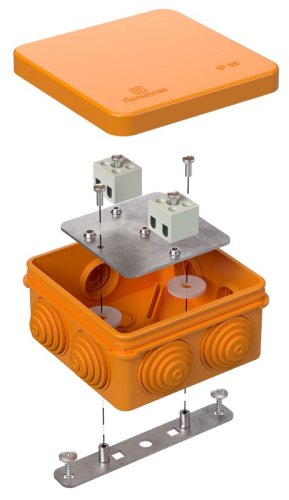 Коробка огнестойкая Промрукав 80x80x40мм 4x2,5мм IP55 оранжевый Коробка огнестойкая Промрукав 80x80x40мм 4x2,5мм IP55 оранжевый